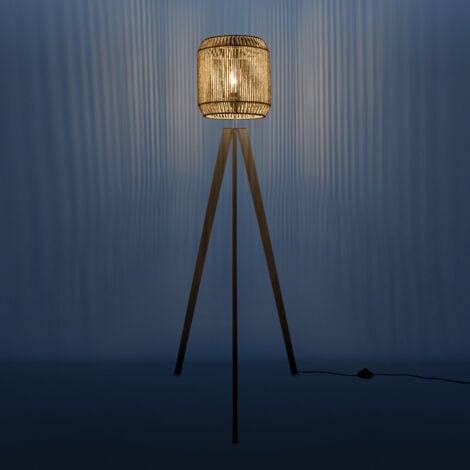Paco Home Lampadaire  Moderne Salon Chambre Aspect Rotin Boho Corbeille E27  Blanc (Ø28 cm),  Lampadaire Bois