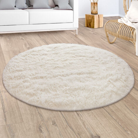 Paco Home – Tapis rond moelleux beige crème 160 cm – Poils longs 33 mm – Fausse fourrure anti-salissures – Adapté au chauffage par le sol