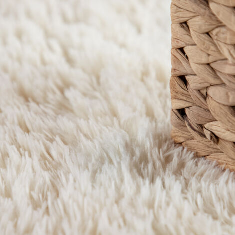 Paco Home Tapis De Salon Poil Long Shaggy Fausse Fourrure Pelucheux Pelucheux Crème Beige 160x220 cm