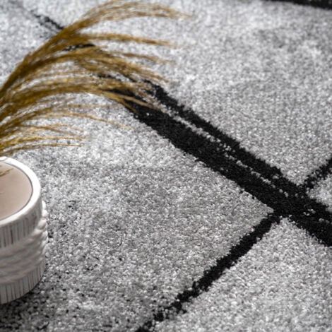 Paco Home Tapis Salon Tapis Salon Poils Ras Motif Moderne Abstrait Géométrique Gris Noir 140x200 cm