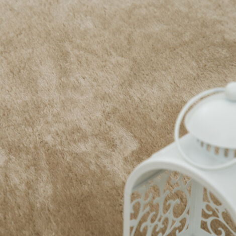 Paco Home Tapis De Salon Poils Ras Lavable Monochrome Style Moderne Beige Crème 120 cm rond
