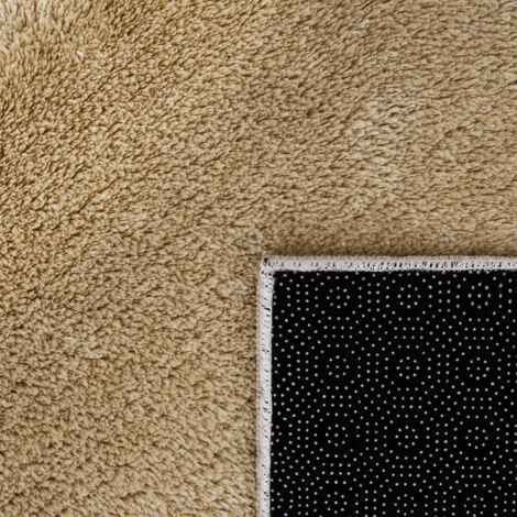 Paco Home Tapis De Salon Poils Ras Lavable Monochrome Style Moderne Beige Crème 120 cm rond