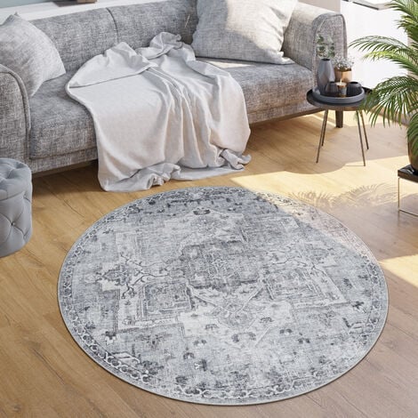 Paco Home Tapis Salon Chambre Adulte Poils Ras Boho Motif Scandinave  Geometrique Rond 120 cm rond, Crème