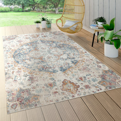Paco Home Tapis Exterieur Terrasse Balcon Tapis Cuisine Motif Oriental Vintage Bleu Crème 80x150 cm (1/5)