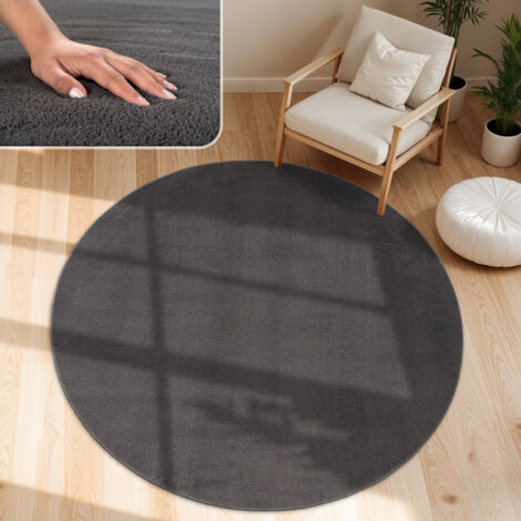 Paco Home Tapis Moderne Salon À Poils Courts Lavable Doux Uni Effet Fourrure Antidérapant Anthracite, 80 cm rond