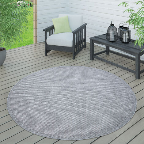 Paco Home Tapis Intérieur & Extérieur Terrasse Et Balcon Monochrome Structuré Gris, 160 cm rond