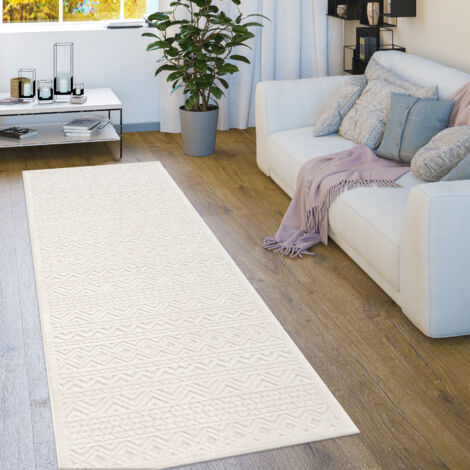 Paco Home Tapis Exterieur Terrasse Salon Cuisine Motif Scandinave Motif Ethnique Uni 80x250 cm, Crème