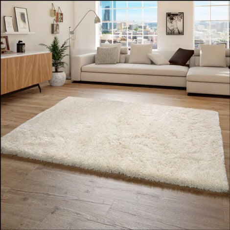Paco Home Tapis Poils Hauts Moelleux Moderne Shaggy Style Flokati Confortable Uni Blanc 120x160 cm