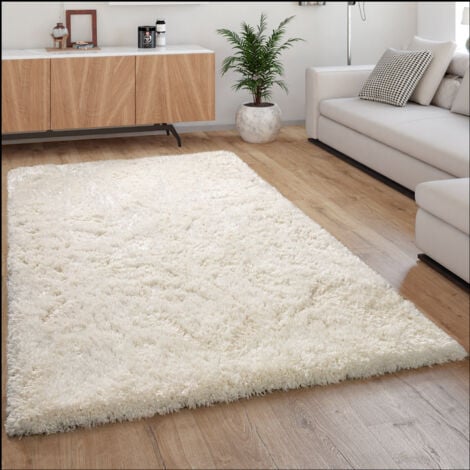 Paco Home Tapis Poils Hauts Moelleux Moderne Shaggy Style Flokati Confortable Uni Blanc 120x160 cm