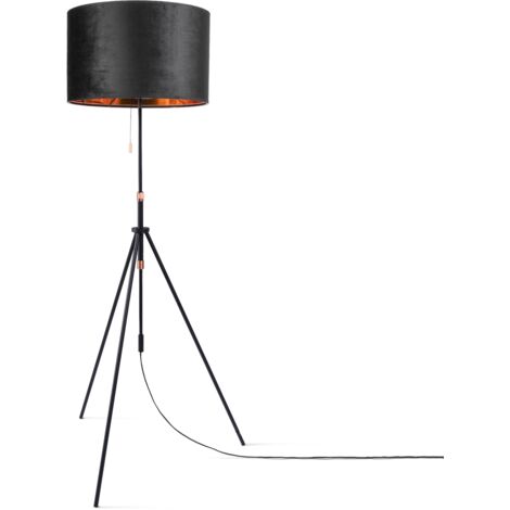 Paco Home Suspension Lampadaire Trépied Salon Abat-Jour Velours Monochrome E27 Noir Or (Ø45.5 cm),  Lampadaire - Type 2 - Noir