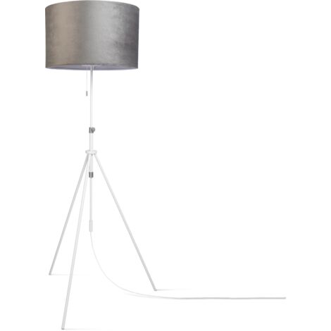 Paco Home Suspension Lampadaire Trépied Salon Abat-Jour Velours Monochrome E27 Gris Blanc (Ø45,5 cm),  Lampadaire - Type 2 - Blanc