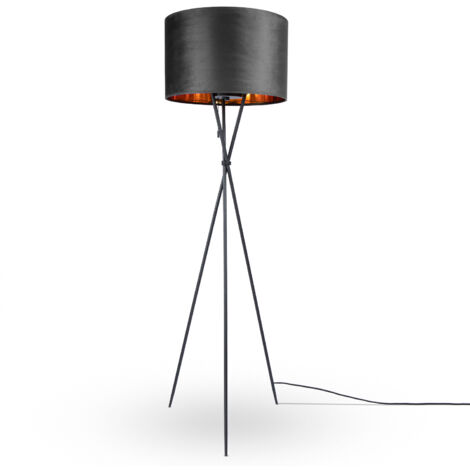 Paco Home Suspension Lampadaire Trépied Salon Abat-Jour Velours Monochrome E27 Lampadaire - Noir, Anthracite Or (Ø45.5 cm)