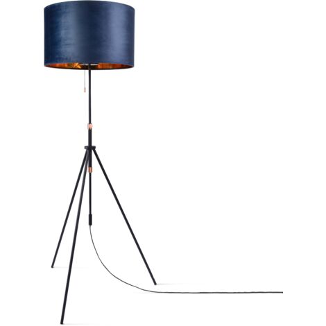 Paco Home Suspension Lampadaire Trépied Salon Abat-Jour Velours Monochrome E27 Bleu Or ((Ø45,5 cm),  Lampadaire - Type 2 - Noir