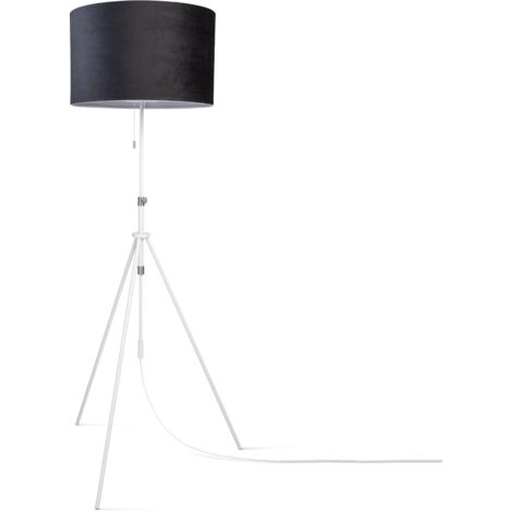 Paco Home Suspension Lampadaire Trépied Salon Abat-Jour Velours Monochrome E27 Noir Blanc (Ø45.5 cm),  Lampadaire - Type 2 - Blanc