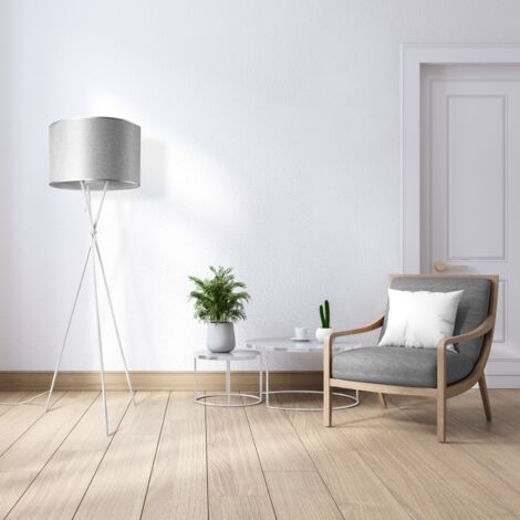 Paco Home Lampadaire Salon LED Abat-Jour Tissu Bois Moderne - Lampe De Plancher Bambou