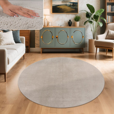 Paco Home Tapis Salon En Fausse Fourrure Pelucheux Hautes Mèches Doux Plusieurs Couleurs Beige, 80 cm rond