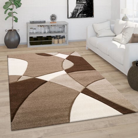 Paco Home Tapis De Salon Tapis Poil Ras Moderne Look 3D Découpe De Contour Motif Abstrait 80x300 cm, Marron