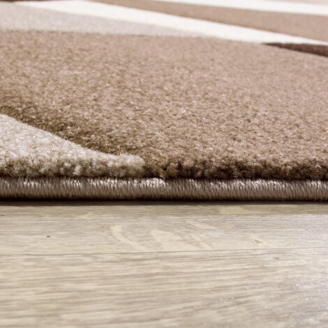 Paco Home Tapis De Salon Tapis Poil Ras Moderne Look 3D Découpe De Contour Motif Abstrait 80x300 cm, Marron
