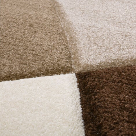 Paco Home Tapis De Salon Tapis Poil Ras Moderne Look 3D Découpe De Contour Motif Abstrait 80x300 cm, Marron