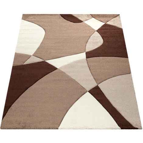 Paco Home Tapis De Salon Tapis Poil Ras Moderne Look 3D Découpe De Contour Motif Abstrait 80x300 cm, Marron