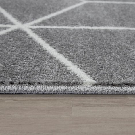 Paco Home Tapis De Salon Poils Ras Style Scandinave Moderne Motif Diamant Gris Blanc 60x100 cm, Gris