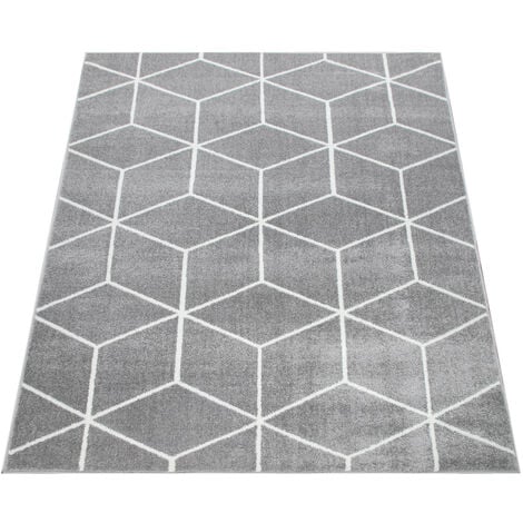 Paco Home Tapis De Salon Poils Ras Style Scandinave Moderne Motif Diamant Gris Blanc 60x100 cm, Gris