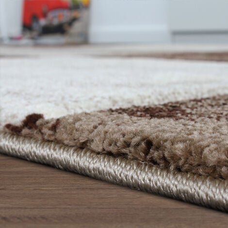 Paco Home Tapis De Salon Poil Ras Aspect 3D Vintage Découpe De Contour Motif Moderne 160x230 cm, Beige Marron