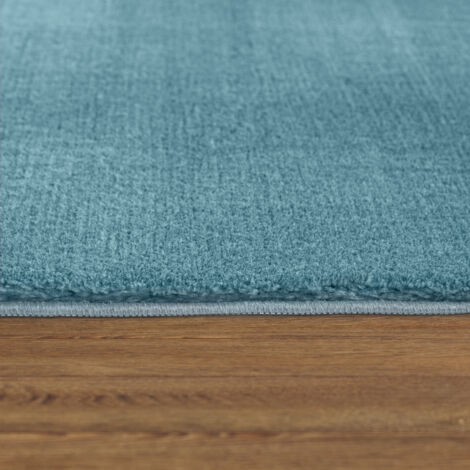 Paco Home Tapis Rond Salon Tapis Poil Ras Moderne Moelleux Lavable Monochrome Turquoise, 80 cm rond