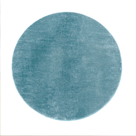 Paco Home Tapis Rond Salon Tapis Poil Ras Moderne Moelleux Lavable Monochrome Turquoise, 80 cm rond