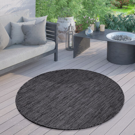 Paco Home Tapis Extérieur Rond Résistant Intempéries Balcon Terrasse Cuisine Monochrome Anthracite, 80 cm rond
