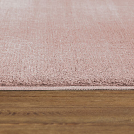 Paco Home Tapis Rond Salon Tapis Poil Ras Moderne Moelleux Lavable Monochrome 120 cm rond, Rose