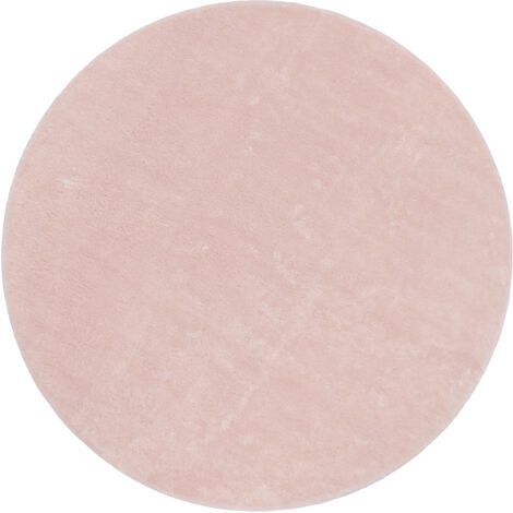 Paco Home Tapis Rond Salon Tapis Poil Ras Moderne Moelleux Lavable Monochrome 120 cm rond, Rose
