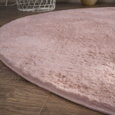 Paco Home Tapis De Salon, Rond Petit Tapis En Fausse Fourrure, Chambre d'Enfants, Peluche Shaggy Tapis De Lit 80 cm rond, Rose