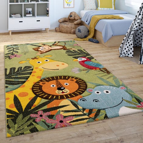 Paco Home Tapis Chambre Enfant Tapis De Jeux Tapis Bébé Route Ours Élan  Arbres Vert Gris 80 cm rond