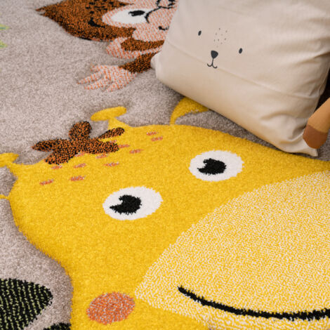 Tapis Enfant 3D Motif Soleil – 120 Cm Rond, Peluche Douce, Crème Ou Sable, 100% Polyester, Lavable
