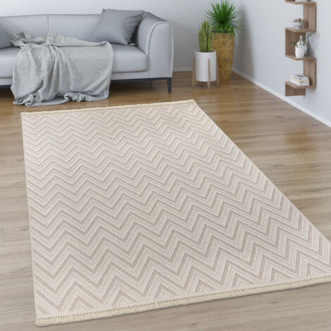 Paco Home Tapis Salon Chambre Adulte Poils Ras Motif Boho Motif Geometrique Franges 80x150 cm, Crème 2 (1/5)