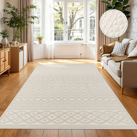 Paco Home Tapis Exterieur Terrasse Salon Cuisine Motif Scandinave Motif Boho Uni 80x150 cm, Crème 4