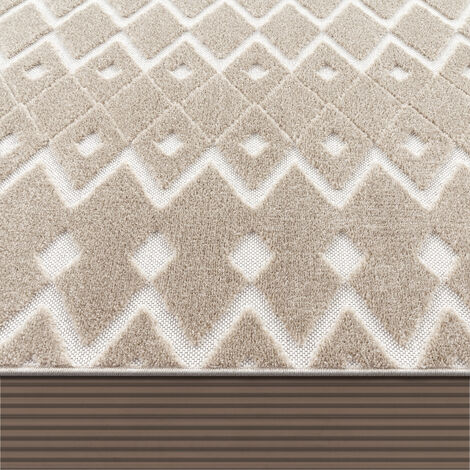 Tapis D'Extérieur Terrasse Balcon 120x170 Cm - Polypropylène Résistant Aux Intempéries - Motif Géométrique Scandinave Gris/Ivoire - Pour Intérieur/Extérieur, Facile D'Entretien - 3