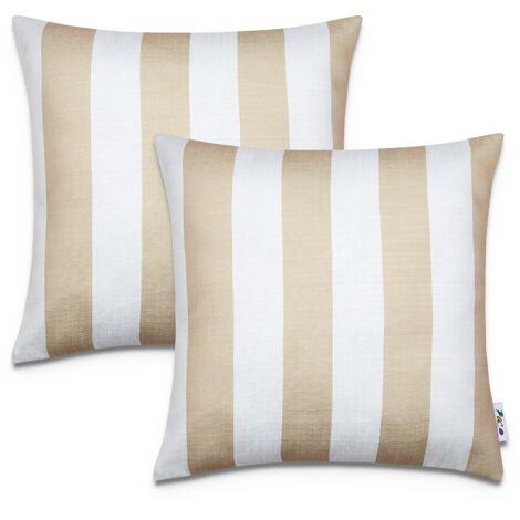 Paco Home Lot De 2 Housse Coussin 45x45 Housse Coussin Déco Rayures Intérieur Extérieur Beige 1, 2pcs-Set