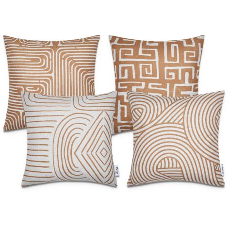 Paco Home Housses De Coussin Décoratif Salon Motifs Géométriques Housse De Coussin Canapé 4pcs-Set, Weiß Ocker (de)