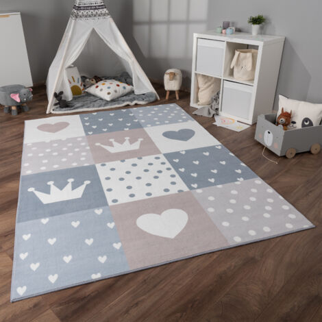 Paco Home Tapis Chambre Enfant Bebe Fille Garcon Antidérapant Gris Bleu Marron 100x200 cm