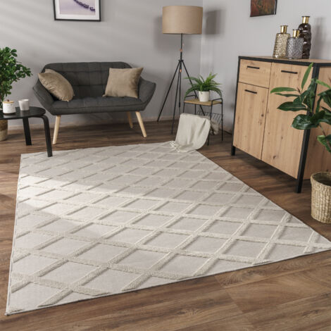 Paco Home Tapis Salon Chambre Adulte Poils Ras Motif Boho Motif Scandinave 3D Crème, 230x340 cm (de) (1/5)