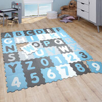 Paco Home Tapis Puzzle Tapis Jeux Tapis Mousse Tapis Bébé Garçon Lettres  Pastel Bleu 32x32 cm