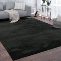 Paco Home – Tapis shaggy lavable 60x100 cm – Poils ras 10 mm – Monochrome noir – Anti-salissures – Adapté au chauffage par le sol