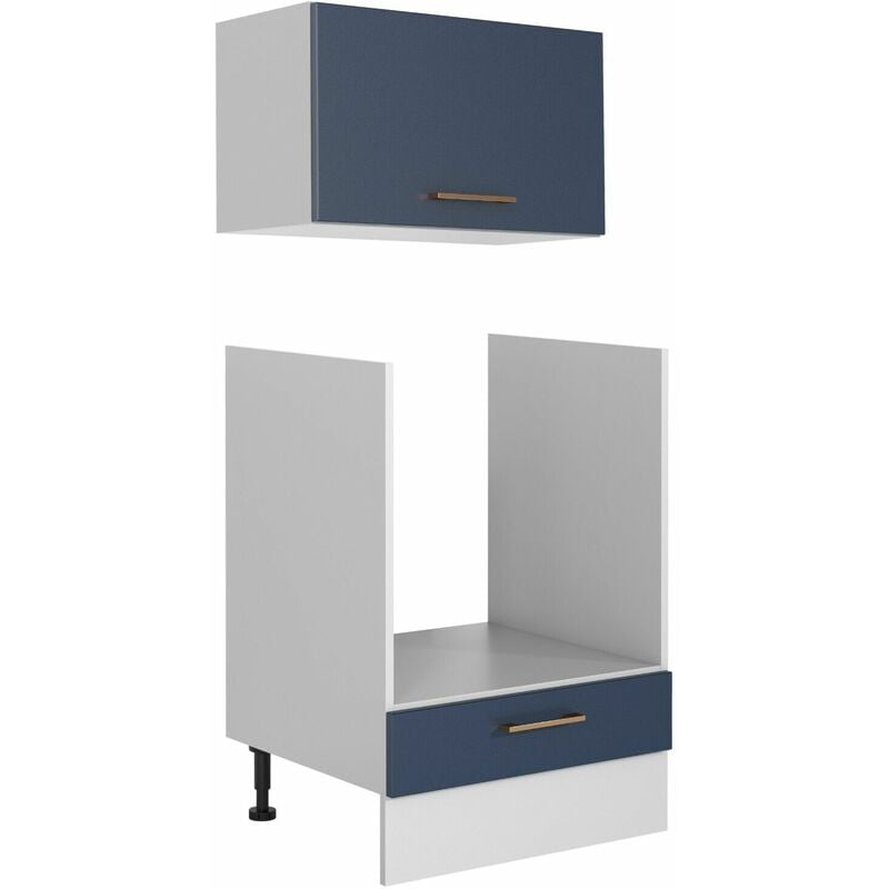 Kitchen Cabinet 8 Unit Set 240cm Navy Blue / Grey Base Wall Copper