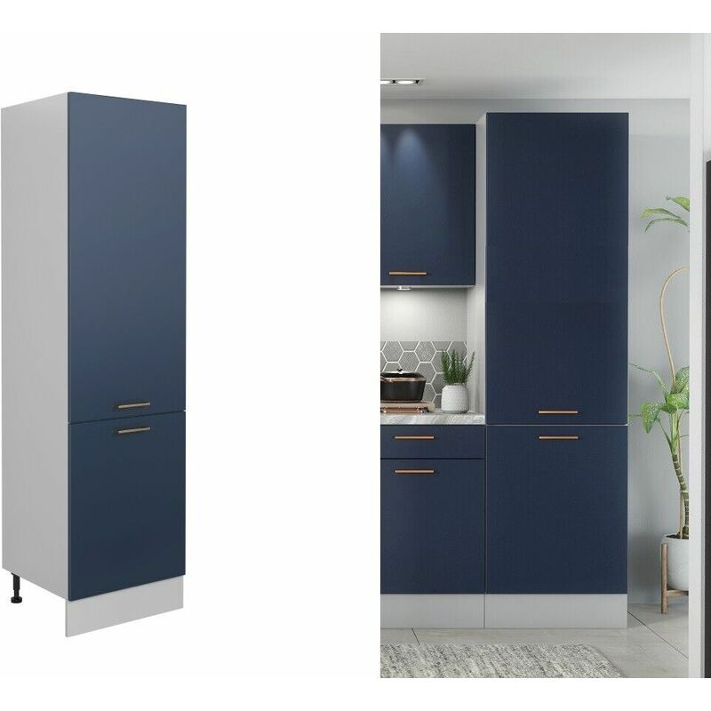 Impact Furniture 600 Kitchen Larder Cabinet Tall Pantry Unit 60cm Cupboard Navy Blue Copper Nora