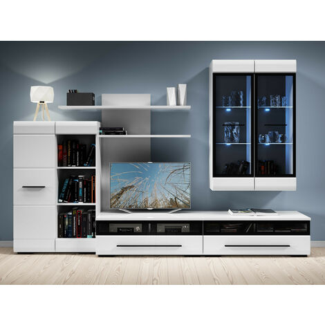 White Gloss Modern Living Room Furniture Set LED Wall Unit TV Cabinets Fever 2