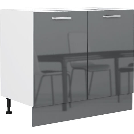 Grey Gloss Kitchen Unit Base Cabinet Cupboard 100cm 1000 Soft Close 2 Door Luxe - White / Anthracite Grey Gloss
