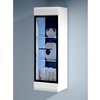 White High Gloss Wall Display Cabinet Glass Door LED Lights Unit Fever New - White / White High Gloss
