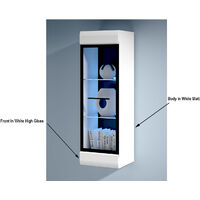 White High Gloss Wall Display Cabinet Glass Door LED Lights Unit Fever New - White / White High Gloss
